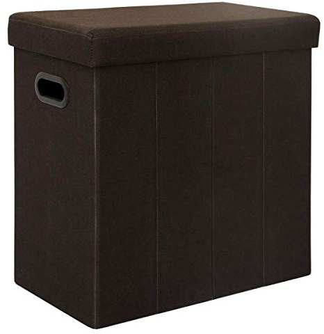 DuneDesign Faltbarer Wäschekorb 70L Wäschetruhe mit Deckel Wäschebox mit Griffen Wäschesammler Leinen-Optik Dunkelbraun