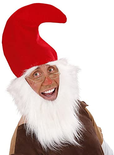 Widmann Gnome Hat with Beard & Eyebrows Costume Accessory – Red & White Fancy Dress Hat for Adults – One Size – Ideal for Carnival, Theme Parties & Costume Events