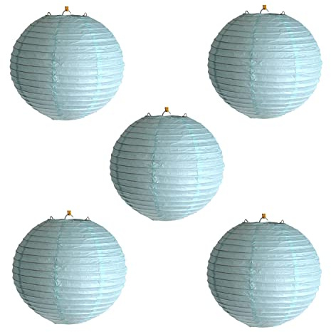 AAF Nommel Lampions Hellblau Papier 5 Stück Japankugel Papierlampe Papierleuchte Papierlaterne Durchmesser 20 cm