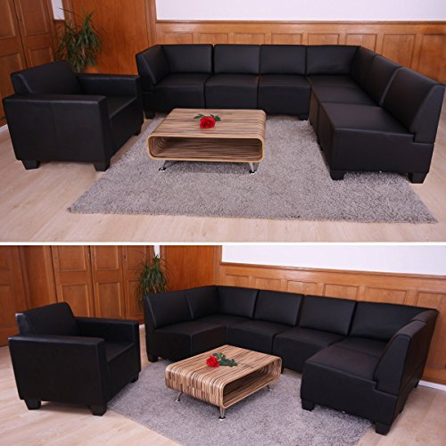 Mendler Modular Sofa-System Couch-Garnitur Lyon 6-1, Kunstleder - schwarz