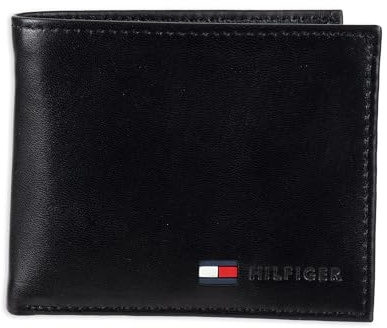 Tommy Hilfiger mens Leather Slim Bifold With Coin Pocket wallets, Black, One Size US