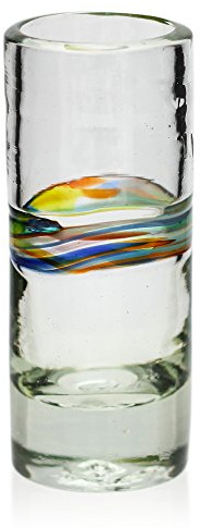 Tumia LAC Shot or Tequila Glass, Multi-Stripe, Hand Blown from Recycled Glass - fair Trade and Handmade in Mexico