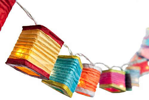 Blaze On Radiant Lantern Fairy Lights - Rainbow - 20 LED -USB Plug Included | Handcrafted from Hand-Screened Mulberry Paper with Warm White LEDs