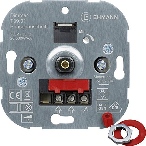 EHMANN 3 900 x 0100 T39.01 infälld dimmer fasutskärning, 230 V, 50 Hz, effekt: 20–500 W/VA, inkl. omkopplingsprogramsadapter