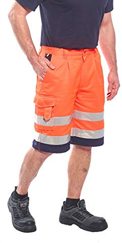 Portwest Herren Sicherheit Shorts 2 Taschen Reißverschluss Schmutzabweisend | Orange/Marine, S, EN ISO 20471 Klasse 1, UPF 50+, Elastischer Bund, Einer Zollstocktasche, UV-Schutz, Reflektierend