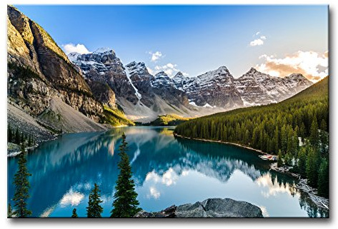 Colorado Wall Art Snow Mountain and Moraine Lake National Park Landscape Modern Artwork Painting Print On Canvas Framed Picture for Living Room Home Decoration