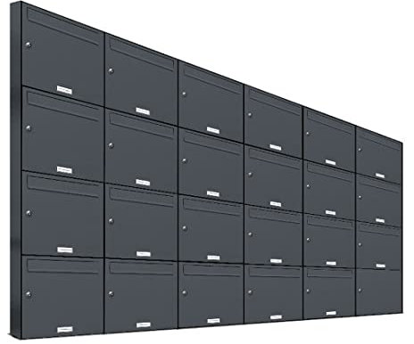 AL Briefkastensysteme 23er Briefkastenanlage Anthrazit Grau RAL 7016, Premium Briefkasten DIN A4, 23 Fach Postkasten modern Aufputz