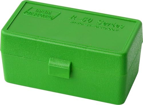 MTM 22-HORN-10 Ammo Box, 50 Round, Flip-Top, 22 Hornet, .30 Carbine, .218 BEE, Stackable, USA Made, Green