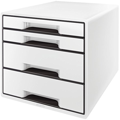 Leitz 52520001 Schubladenbox Cube 4 Schubladen, Polystyrol, weiß/schwarz