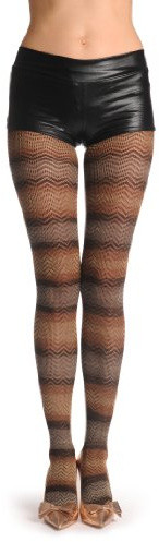 LissKiss Beige, Brown & Grey Woven ZigZag 80 Den - Braun Strumpfhose Einheitsgroesse (34-42)