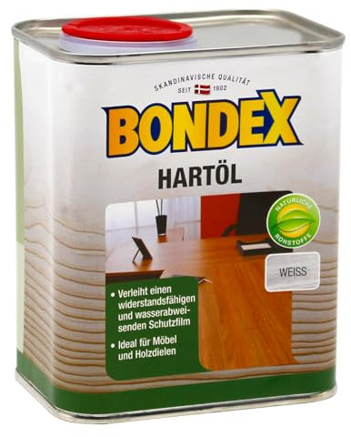 Bondex 377890 Hartöl weiß 0,75 L für 10,5 m² - Abriebfestes Holzöl, Hoch Belastbares Holzpflegeöl, Tiefenschutz, Natürliche Rohstoffe