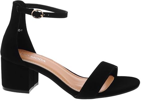 TOP Moda Darcie-1 Ankle Strap Dressy High Heel Sandal, Non-slip Sole, For Wedding, Party, Prom, Evening Wear, or Any Occasion, Sleek Style Block Heel Sandals, Black Nubuck, 8