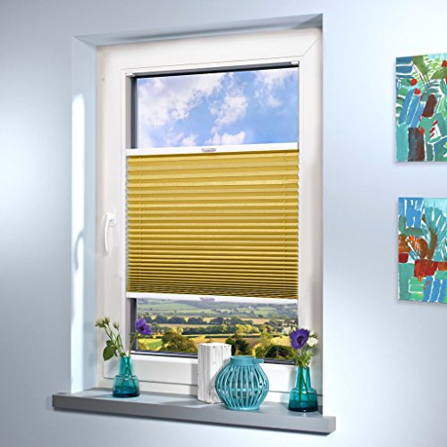Sun World Plissee nach Maß, deutsche Wertarbeit, Design: Crush, alle Größen (Farbe: Gold, Höhe: 20-80cm, Breite: 20-50cm)