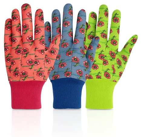 G & F 18233 Just For Kids Soft Jersey Barnhandskar, Barnstorlek, Grön/Röd/Blå per förpackning (paket med 3)