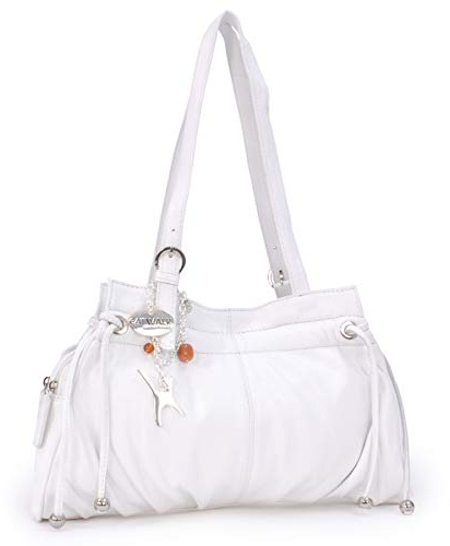Catwalk Collection Handbags - Damen Leder Schultertasche - Handtasche Mittelgroß - mit Verstellbare Schultergurte - Alice - Weiß