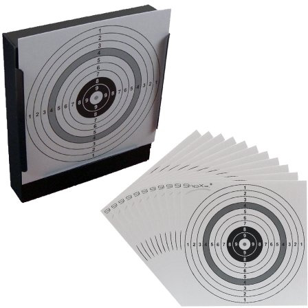 ShoXx.® Set: Kugelfang / Scheibenkasten für Softair und Druckluftwaffen + 10 shoot-club Zielscheiben 14x14 cm