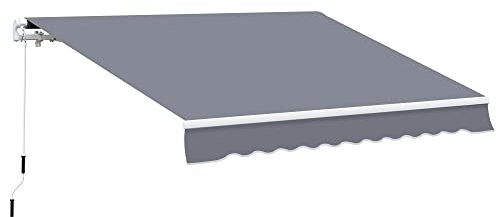 Outsunny 4 x 3 m Retractable Manual Awning, Anti-UV and Water Resistant Sun Shade Shelter with Fittings and Crank Handle, Aluminium Frame Outdoor Garden Patio Canopy, Grey