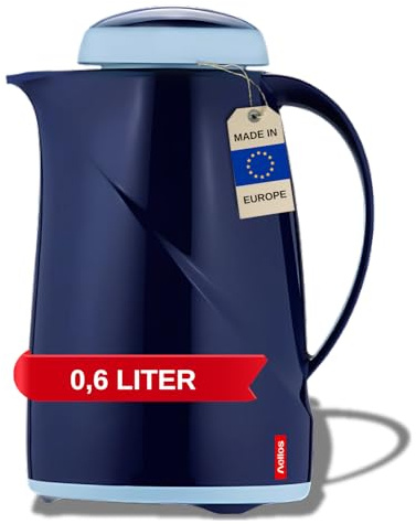 Helios Wave Thermoskanne Dunkelblau 0,6L - 6h Heiß - Hält Getränke heiß & kalt Spülmaschinenfest – Leichter, robuster Kunststoffmantel – Ideal für Kaffee & Tee