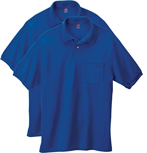 Hanes Kortärmad pikétröja för herr med bröstficka (2-pack), XL