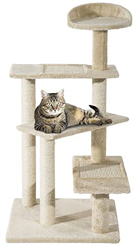 PawHut 100 cm Cat Tree for Indoor Cats Kitten Scratch Scratching Post Beige | Climbing Tower, Activity Centre