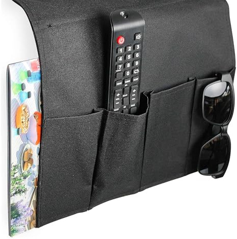 Fishtec Organizzatore per Bracciolo Divano - 5 Tasche Portaoggetti Antiscivolo con Barra di Appesantimento - Porta Telecomandi Occhiali e Riviste in Poliestere Impermeabile per Poltrona e Letto