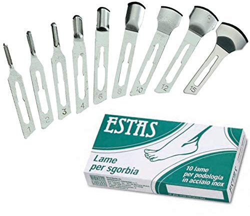 10 LAME BISTURI ESTAS PER SGORBIA MANICO A VITE ACCIAIO INOX PEDICURE ESTETICA (N° 2)