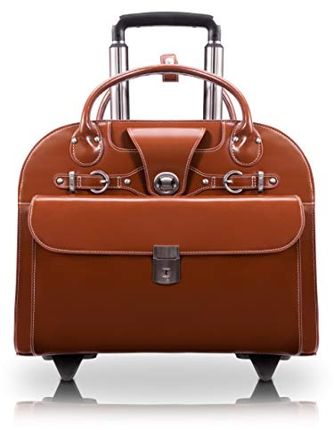 McKlein EDGEBROOK, Top Grain Cowhide Leather, 15 Leather Vertical Wheeled Ladies' Laptop/Computer & Tablet Business Briefcase Bag/Women's Rolling Overnight Travel Bag, Removable trolley case