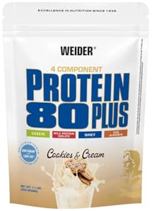 Weider Protein 80 Plus, 500g, Galletas y Crema | Proteína en Polvo de 4 Componentes, 80% de Proteínas, Batido Cremoso con Calcio y Vitamina B6