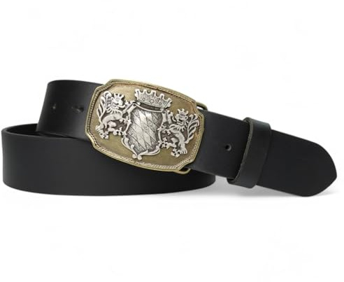 FRONHOFER Trachtengürtel Herren Ledergürtel Echtleder 4 cm, bicolor Gürtelschnalle Bayern Wappen, Lederhosen Gürtel Wechselschnalle Druckknopf, Bundweite 90-125 cm, Oktoberfest, Made in Germany