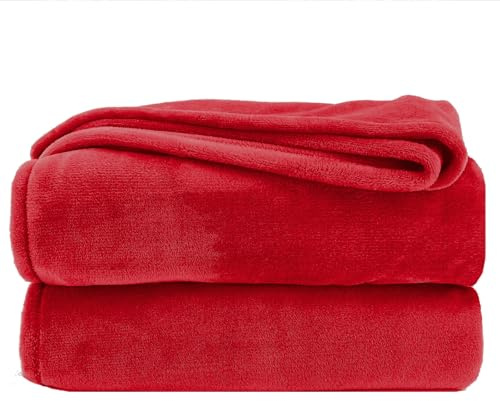 heimtexland Kuscheldecke flauschig Flanell Wohndecke warm Oekotex Tagesdecke Überwurf Sofadecke fusselfrei Fleecedecke Super Soft XXL Decke 220x240 cm Typ380 Rot
