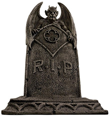 Design Toscano La Pierre Tombale du Démon Vampire d'Halloween Statue de Cimetière de Jardin à Décor Gothique, 56 cm, polyrésine, pierre grise