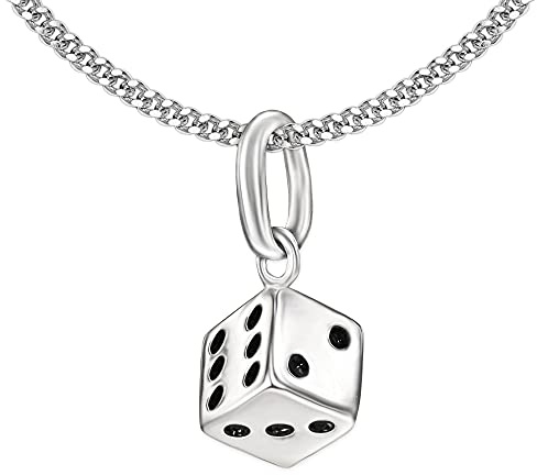 CLEVER SCHMUCK Set Silberner kleiner Anhänger Spieler Würfel 5 mm 3D glänzend teils geschwärzt und Kette Panzer 45 cm STERLING SILBER 925 im Etui blau