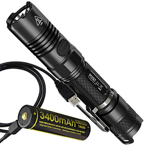 Nitecore P12GT 1000 Lumens Compact Tactical LED Flashlight with High Capacity USB Rechargeable 3400 mAh 18650 Battery Bundle