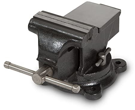 EBERTH Schraubstock aus Gusseisen mit Amboss, 100mm Backenbreite, 138mm Gesamthöhe, 360° drehbar, 122mm Ø Teller, 85mm maximale Spannweite, Schraubstock klein, für diverse Arbeiten