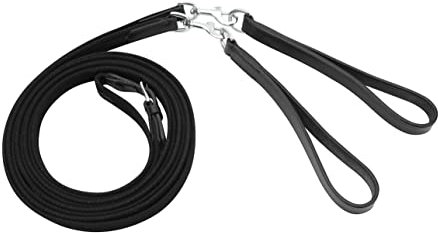 Horka Schlaufzügel für Ponys oder in voller Größe, Leder, Gummiring, hochwertig und robust, zum Ausbilden von Pferden, schwarz/silber, Volle Größe