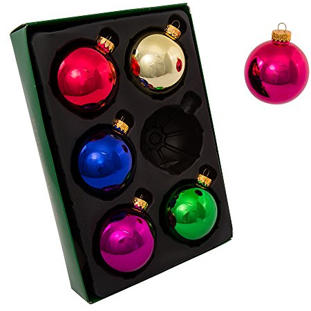 Kurt Adler 65mm Shiny Multicolored Glass Ball Ornaments, 6-Piece Box Set, GG0123