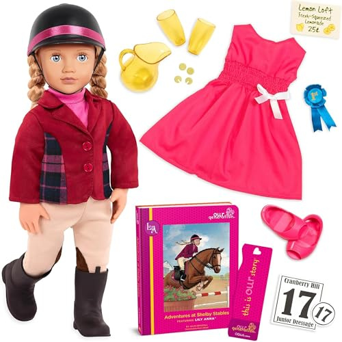 Our Generation Lily Anna Reiterpuppe 46cm, beweglich, mit 2 Outfits | Bewegliche 46-cm-Reiterpuppe mit 2 Outfits, Helm und Zubehör für Reit- und Alltagsszenen; passend für 51-cm-Pferde, 5+ Jahre