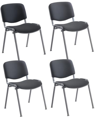 Office Hippo Heavy Duty Meeting Chair, Versatile & Robust Stackable Reception Chair, Office or Conference Chair With Strong Frame & Padded Durable Seat, Up To 115kg Weight - Charcoal/Black, 4 Pack