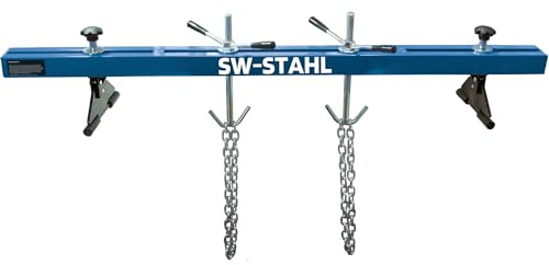 SW-Stahl 20305L Motorbrücke - 500kg Motortraverse & Motorheber für KFZ | Verstellbare Kotflügeltraverse 750-1450 mm - Inklusive Gummischoner, 2 Haltehaken & 900 mm Ketten für Getriebereparaturen
