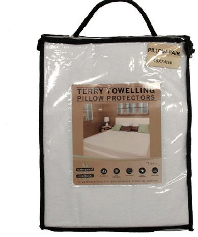 Cosy Touch Bedding Terry Towel Towelling Waterproof Fitted Sheet Mattress Pillow Protector Covers - Pillow Pair (48cm x 74cm)