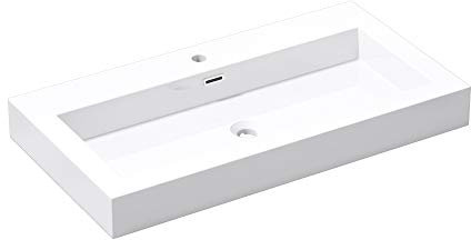 doporro Lavabo Suspendu Vasque à Poser Blanc 90cm Lave Mains Rectangulaire Colossum18 90x48x10cm