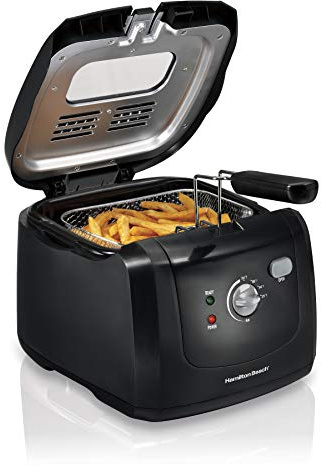 Hamilton Beach Cool Touch Electric Deep Fryer with Basket and Lid, 2 Liters / 8 Cups Oil Capacity, Adjustable Temperature, 1500 Watts for Fast Heat-up, viewing Window Easy to Clean, Black (35021)