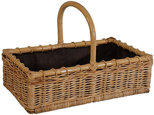 Korb-Outlet Großer Holzkorb für Kaminholz aus Kubu-Rattan Naturrohr, Kaminkorb/Kaminholzkorb mit Stoff ausgeschlagen aus Natur-Rattan DE
