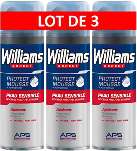 Williams Protect Rasierschaum für empfindliche Haut, hypoallergen, beruhigend, 200 ml, 3 Stück