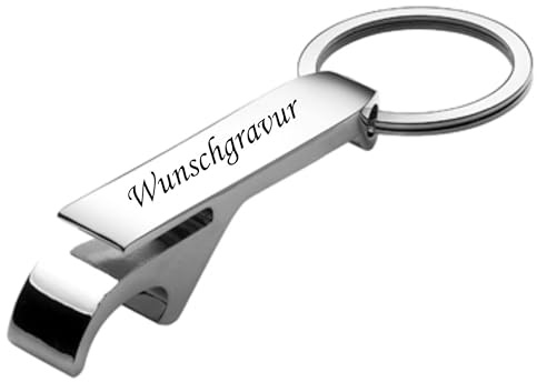 Schlüsselanhänger mit Flaschenöffner TONI mit Gravur aus Metall, inkl. Gravur rechteckig silber glänzend