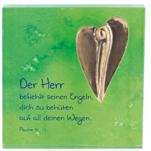 MaMeMi Glasrelief Engel * Glasrelief, vierfarbig Bedruckt, mit Text und mit poliertem Bronzeengel - Lieferung in Geschenkverpackung * 8 x 8 cm