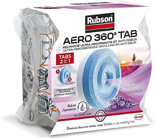Rubson AERO 360° 1 recharge en tabs parfum lavande relaxante, recharge pour absorbeur d'humidité, ultra absorbante et anti odeurs, recharge pour déshumidificateur, 1 x 450 g
