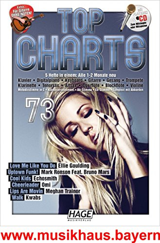 Top Charts 73 mit Playback CD: Die 6 besten und aktuellsten Hits in einer Ausgabe! Love Me Like You Do Ellie Goulding - Uptown Funk Mark Ronson Feat. Bruno Mars - Cool Kids Echosmith - Cheerleader Omi - Lips Are Movin' Meghan Trainor - Walk Kwabs