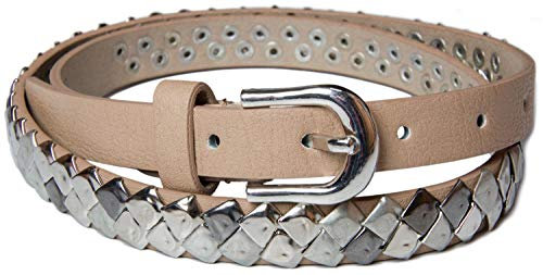 styleBREAKER Eckige Nieten Gürtel im used Look (90cm, Beige)