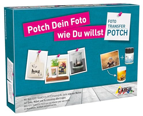 KREUL 49980 - Foto Transfer Potch Set, mit Potch, Überzugslack, Pinsel und Rakel, zum Übertragen von Ausdrucken, Zeitungsausschnitten und Zeitschriftenbildern auf verschiedene Untergründe
